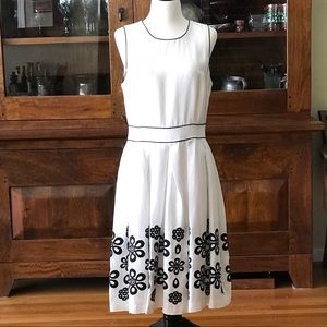 KENAR linen blend, fit and flare embroidered dress